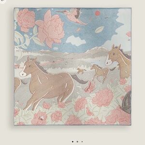 Hermes (NWT) Scarf with Pink and Blue Equestrian Design. 100% Authentic!